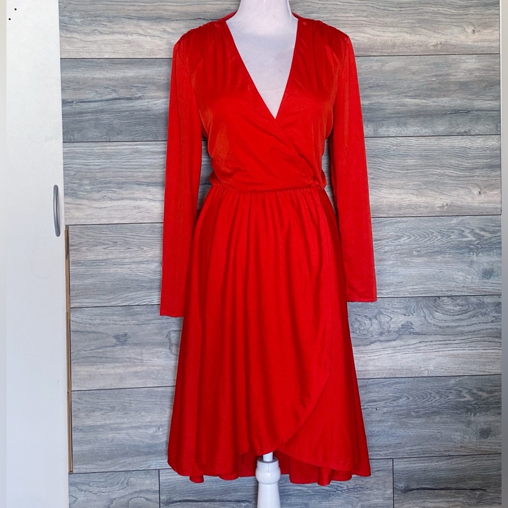 Adele Simpson vintage red faux wrap dress